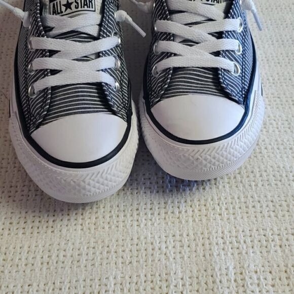 Converse All Star CTAS Shoreline Blue & White Striped Sz. 6 Slipon Sneaker - Picture 5 of 8